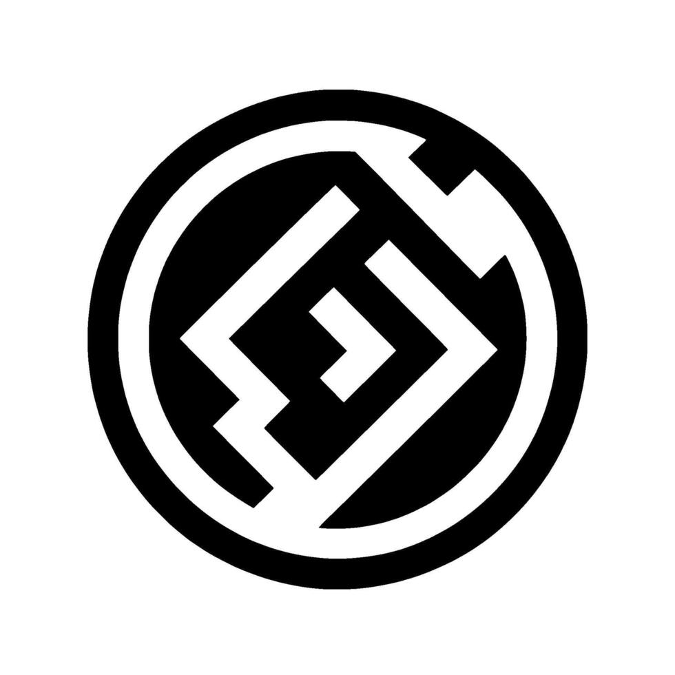 Monochromatic Abstract Geometric Logo A Black and White Circular with a Centered Angular Pattern and Surrounding Ring. vector