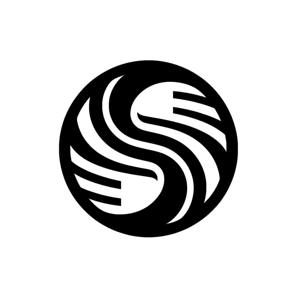 A minimalist black and white within a circle, featuring flowing curved lines and horizontal bars, embodying a sense of fluidity and balance. vector