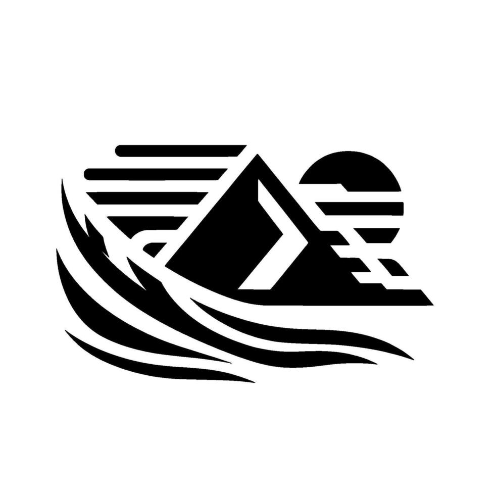Abstract geometric mountain sunrise scene, minimalist black and white evokes a feeling of serenity and adventure. vector