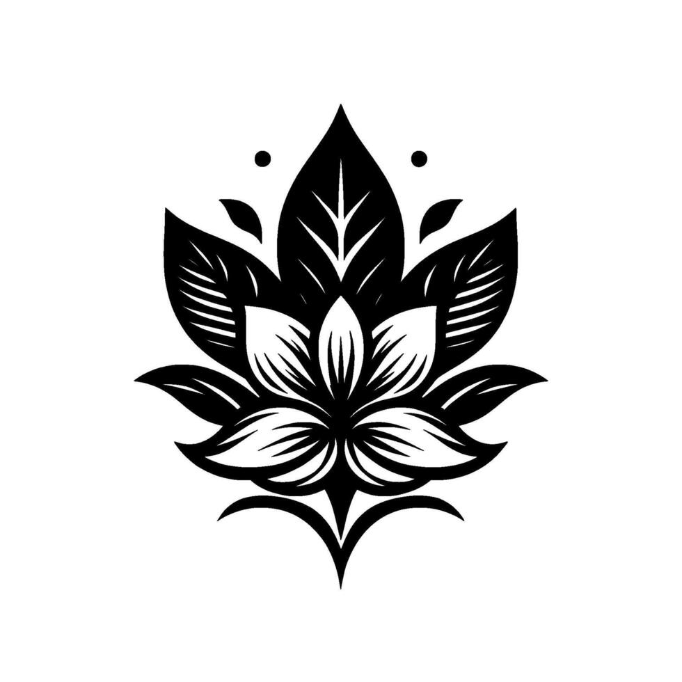 Black and White Lotus Mandala with Detailed Petals, Leaves, and Symmetrical on a Clean White Background. vector