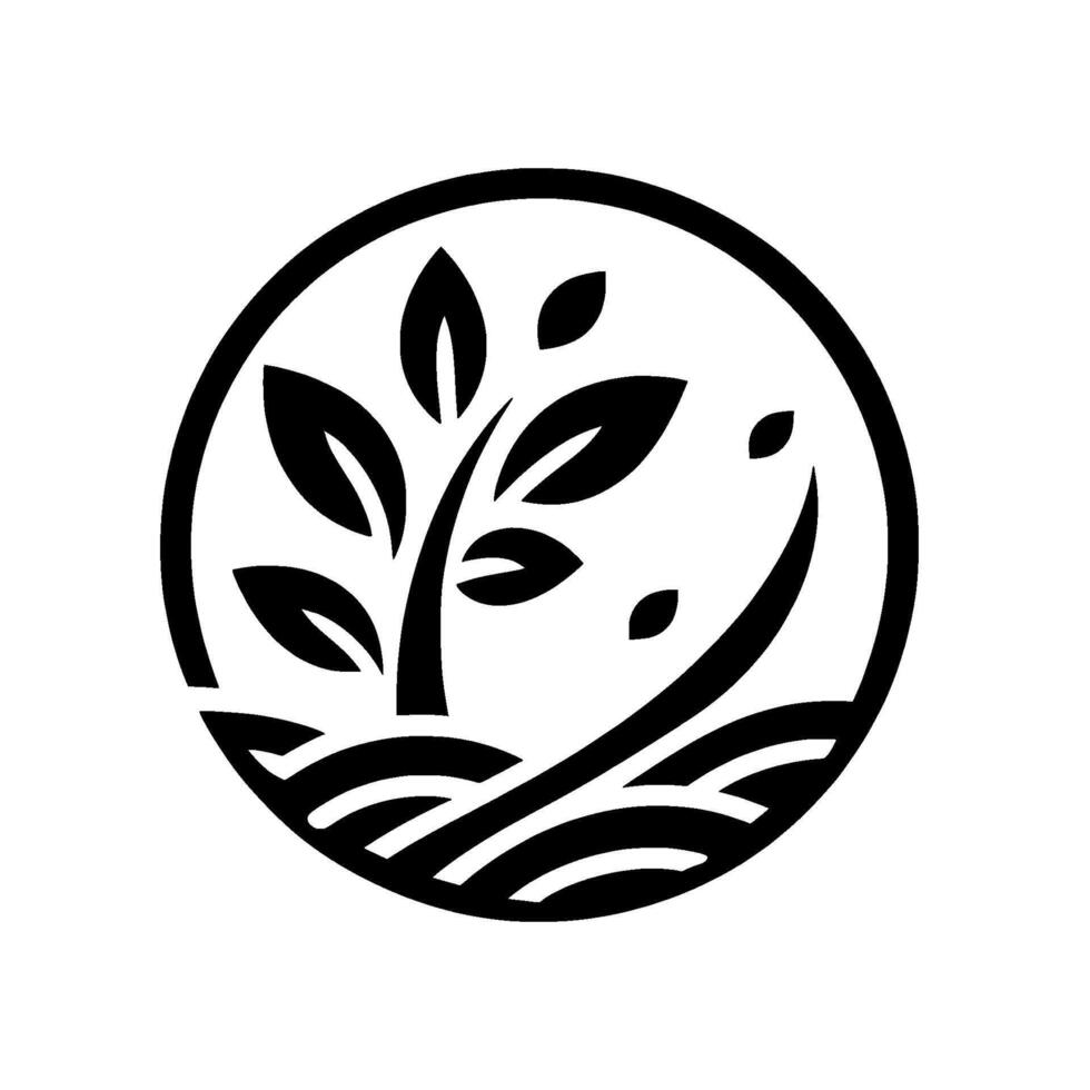 Minimalist Black and White Logo A stylized tree with leaves and undulating lines, enclosed within a circle, evoking growth. vector