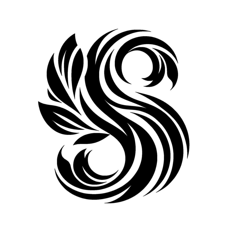 Artistic and decorative S letter formed by flowing lines and leaves, creating a dynamic, elegant and stylized design. vector