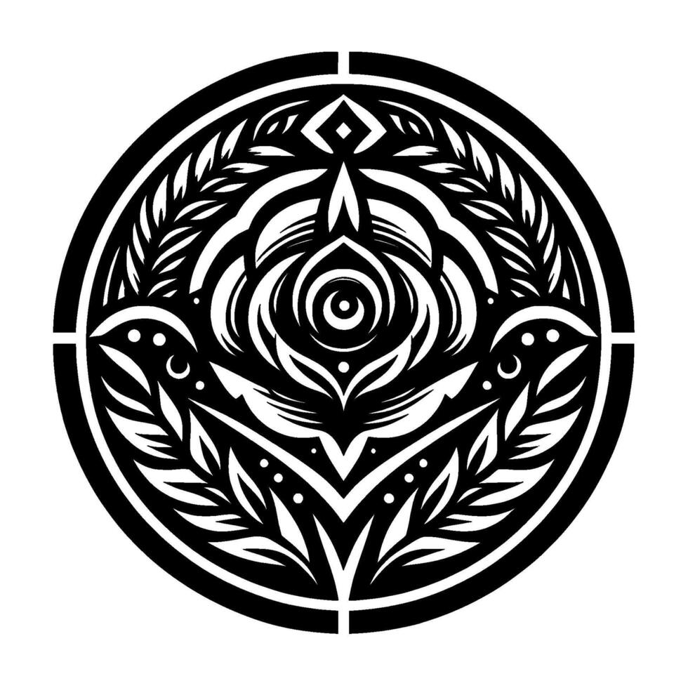 Intricate Black and White Circular Mandala Featuring Floral and Geometric Elements on a White Background. vector