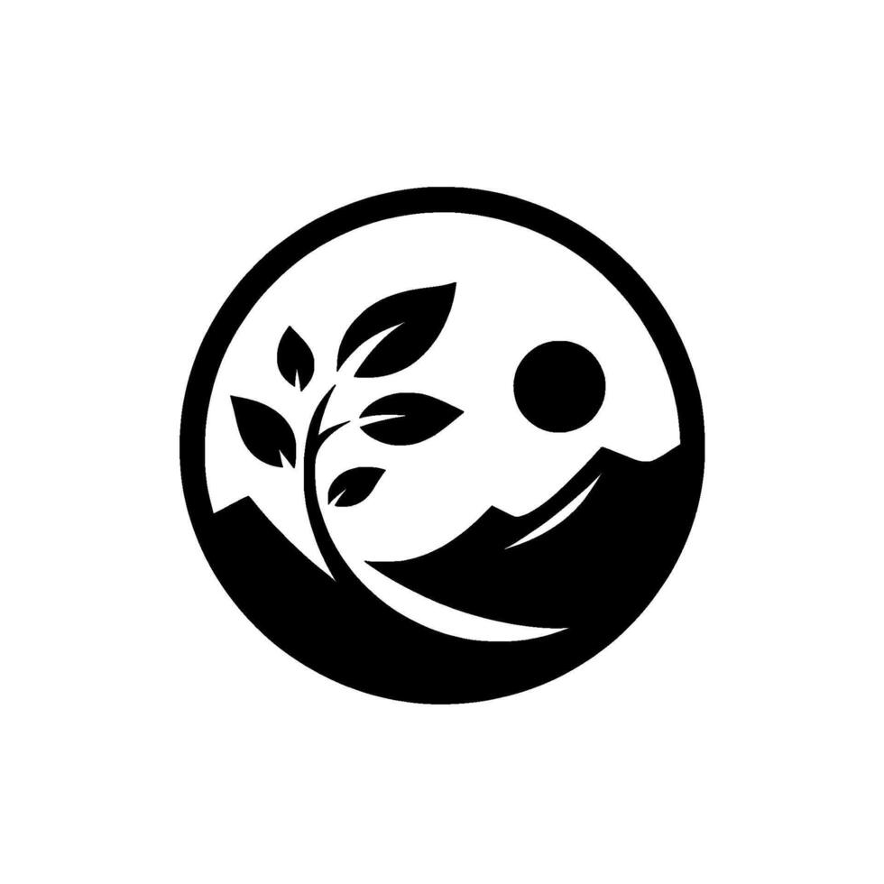 Monochrome Yin Yang Symbol A balanced landscape with a growing tree representing harmony between nature and the world. vector