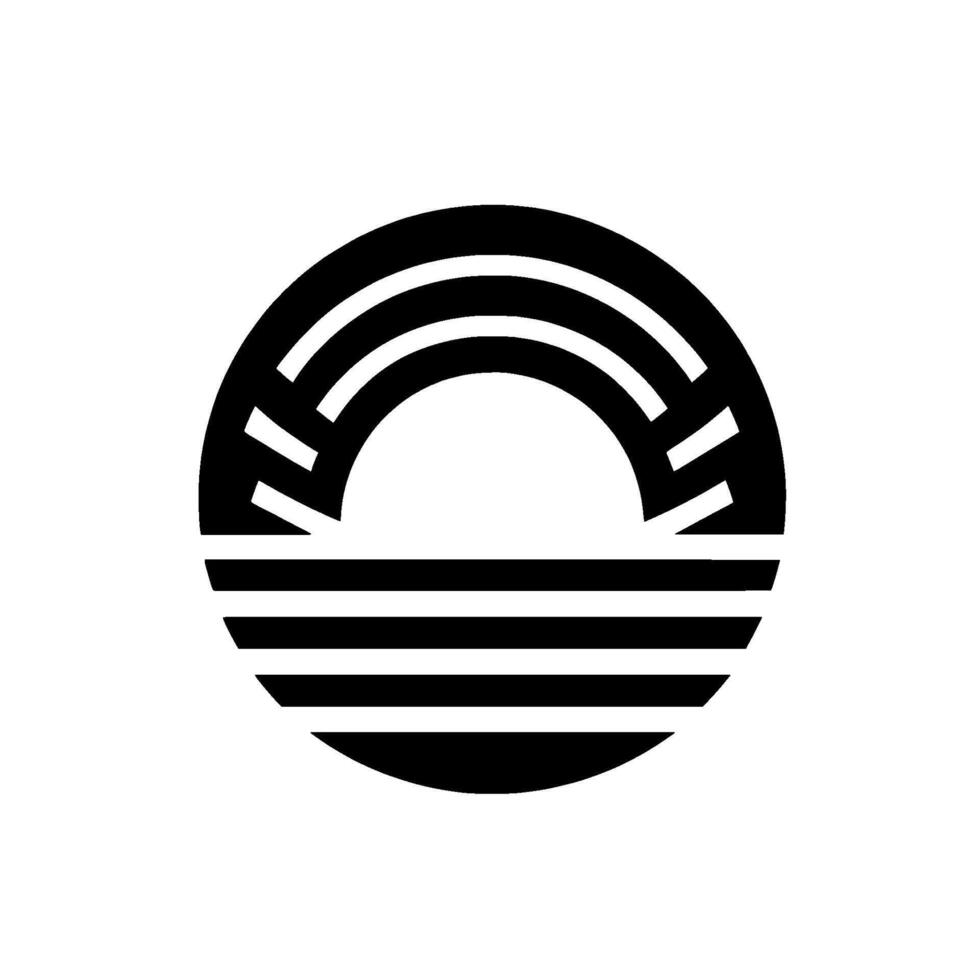 Abstract Black and White Geometric Circle Composition with Arched and Linear Elements, Evoking Sunset or Sunrise, Minimalist and Modern Design. vector