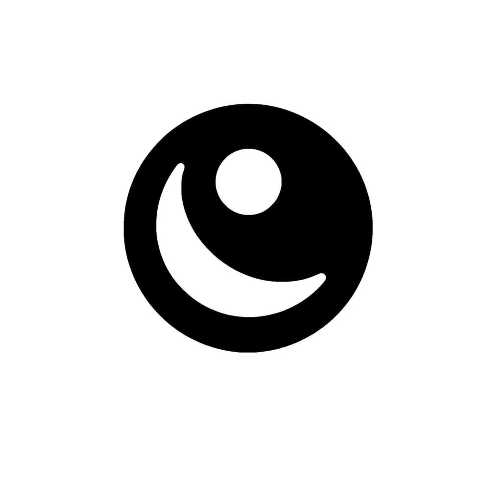 Abstract Black and White Celestial Symbol Crescent Moon and Circle with a Dot, Set Against a Plain White Background. Minimalist Design. vector