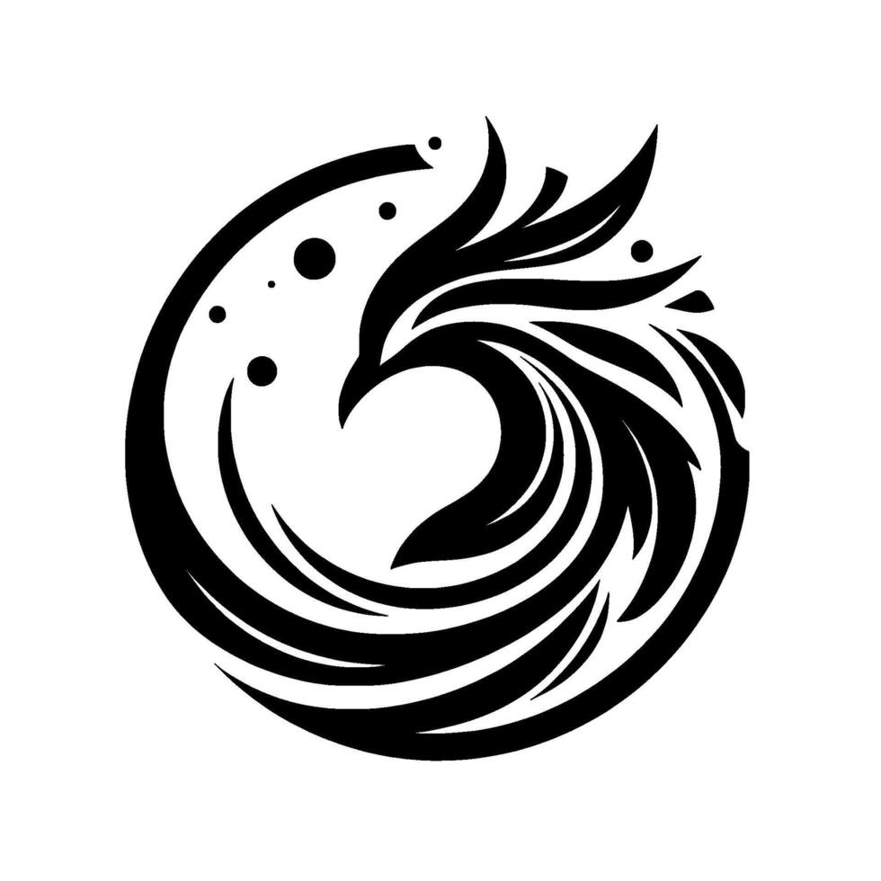 A stylized black and white illustration, an avian motif with flowing wings, creating a circular against a plain white background. vector