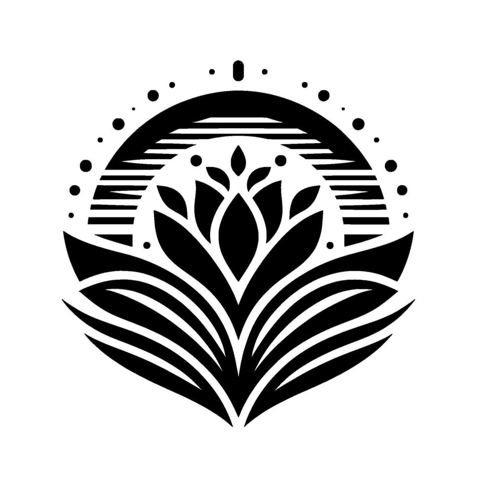 Intricate Black and White Botanical Mandala with Floral Center, Geometric Shapes, and a Circular Motif on White Backdrop. vector