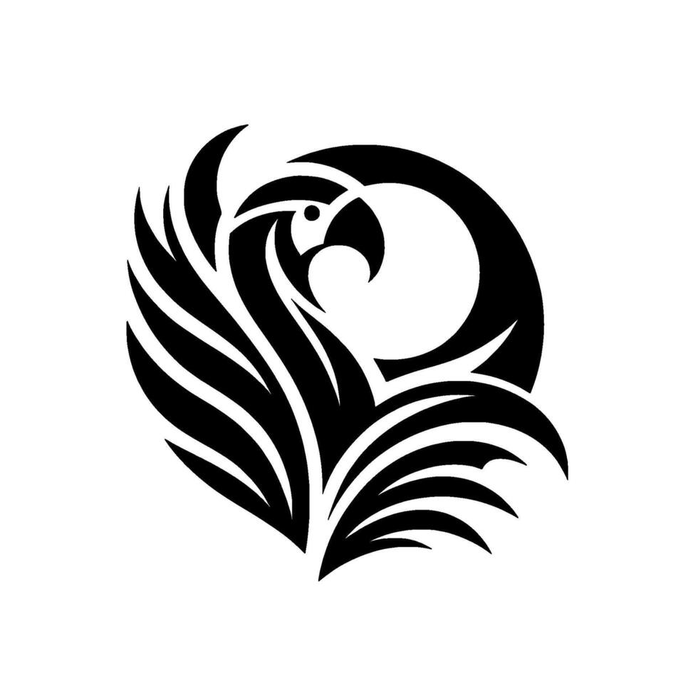 Minimalist Abstract Black Bird Silhouette on White, Featuring Feathers and Circular Motif, Suitable for Design. vector