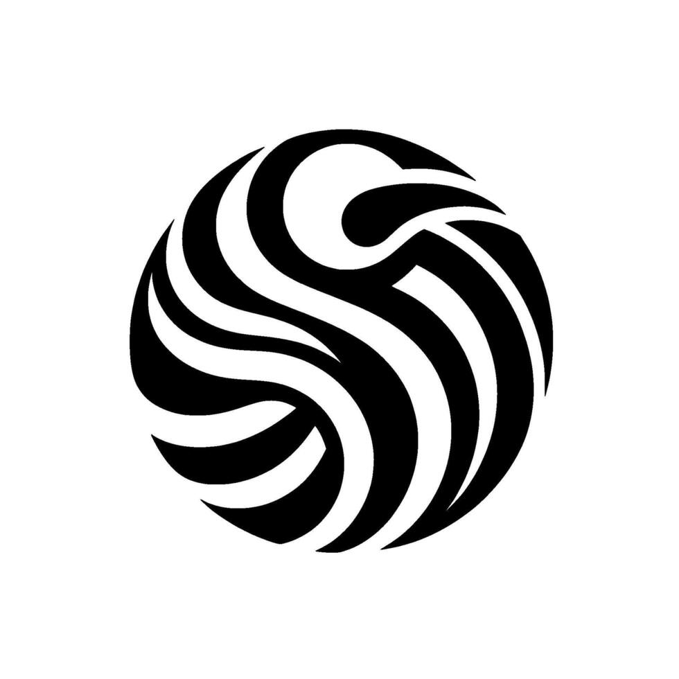 A spherical, minimalist featuring curved black and white stripes, creating a dynamic and textured abstract illusion. vector