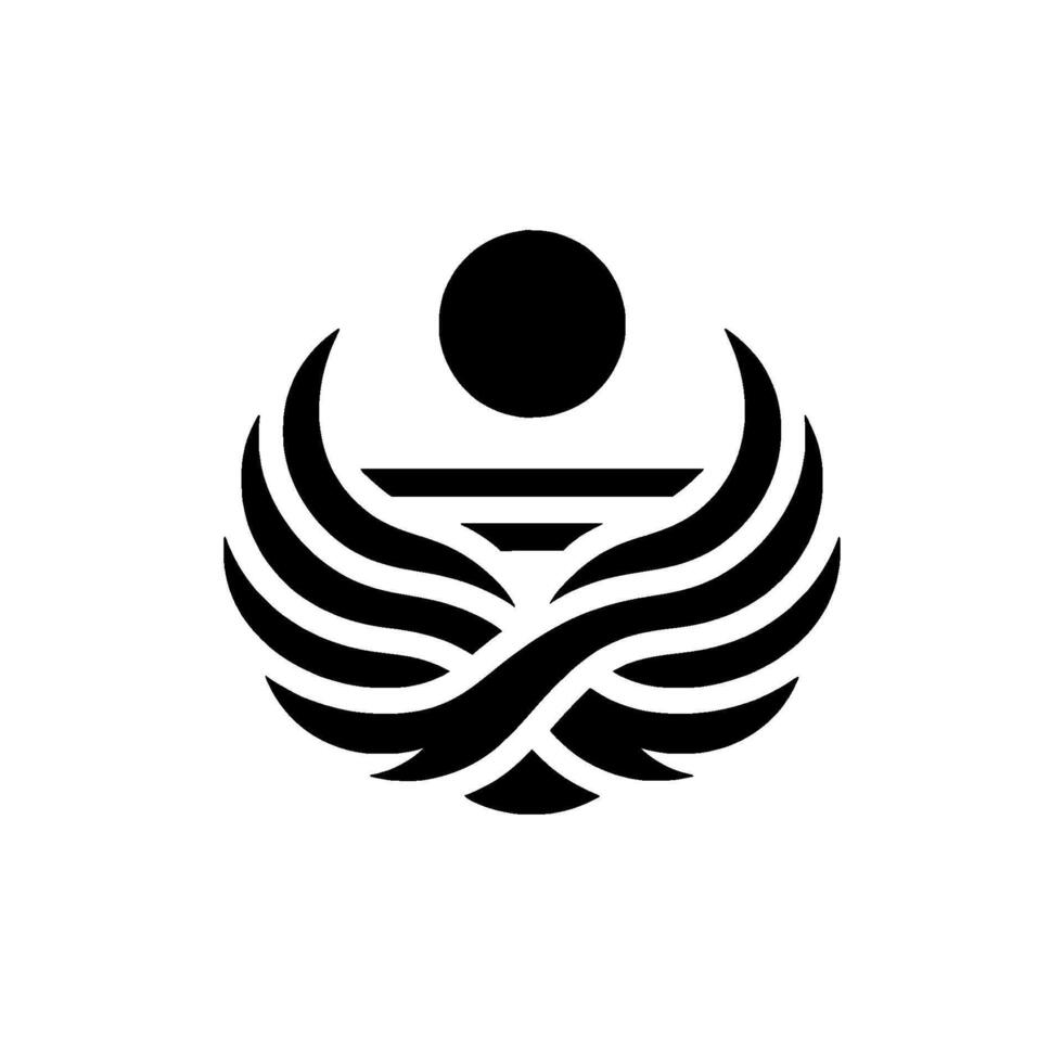 Symbolic Black and White with WingLike Elements, a Horizontal Line, and a Circle, suggesting balance and potential enlightenment. vector