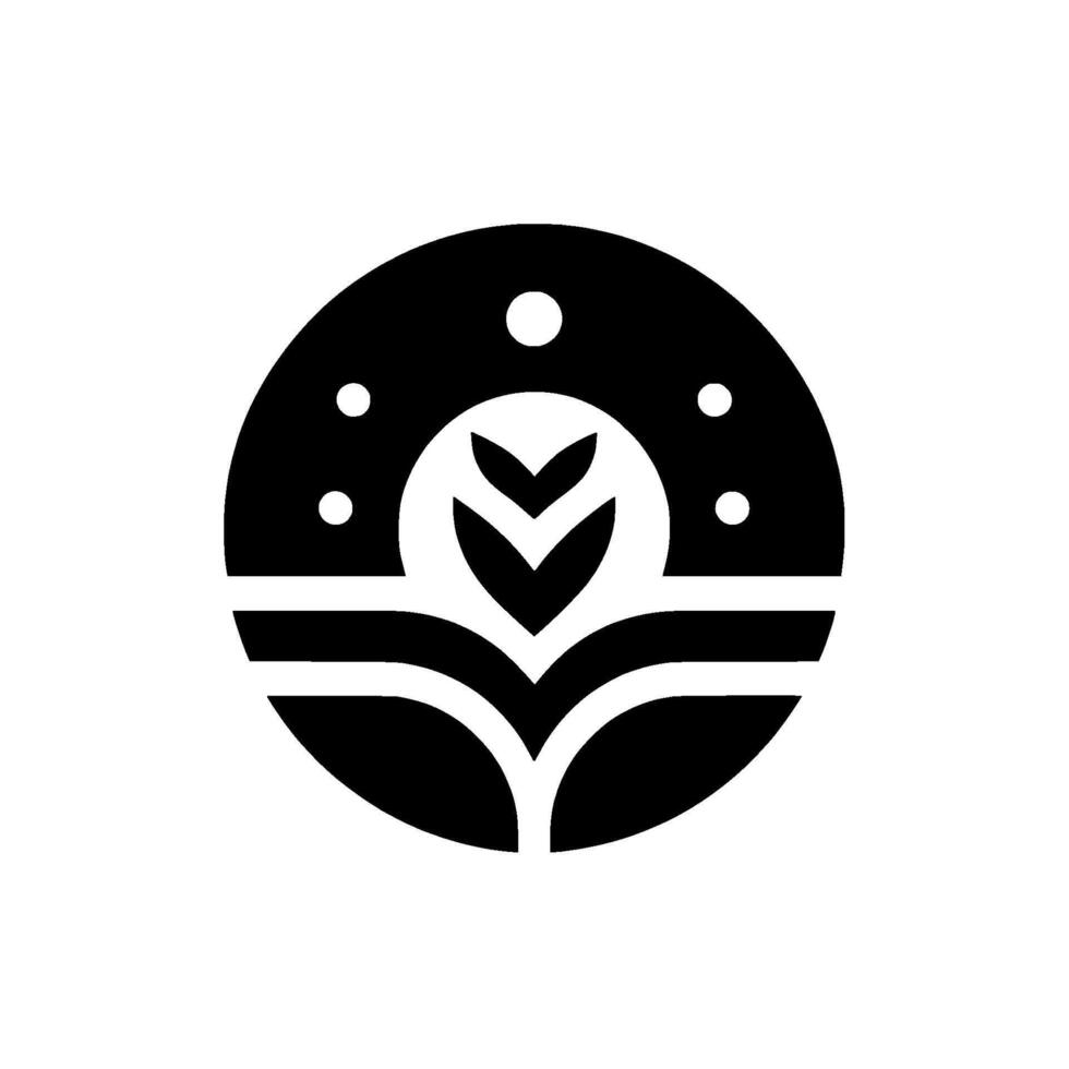 Minimalist Black and White Abstract Featuring a Central Floral Motif Surrounded by a Circular Frame with Dots. vector