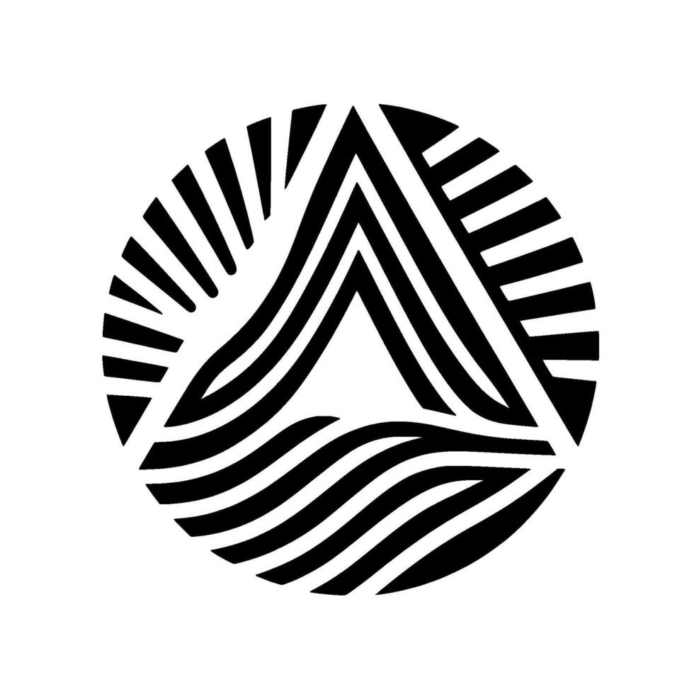 Bold monochrome features a black and white circle pattern comprised of a central white triangle, surrounded by striped sections, offering a minimalist abstract aesthetic. vector