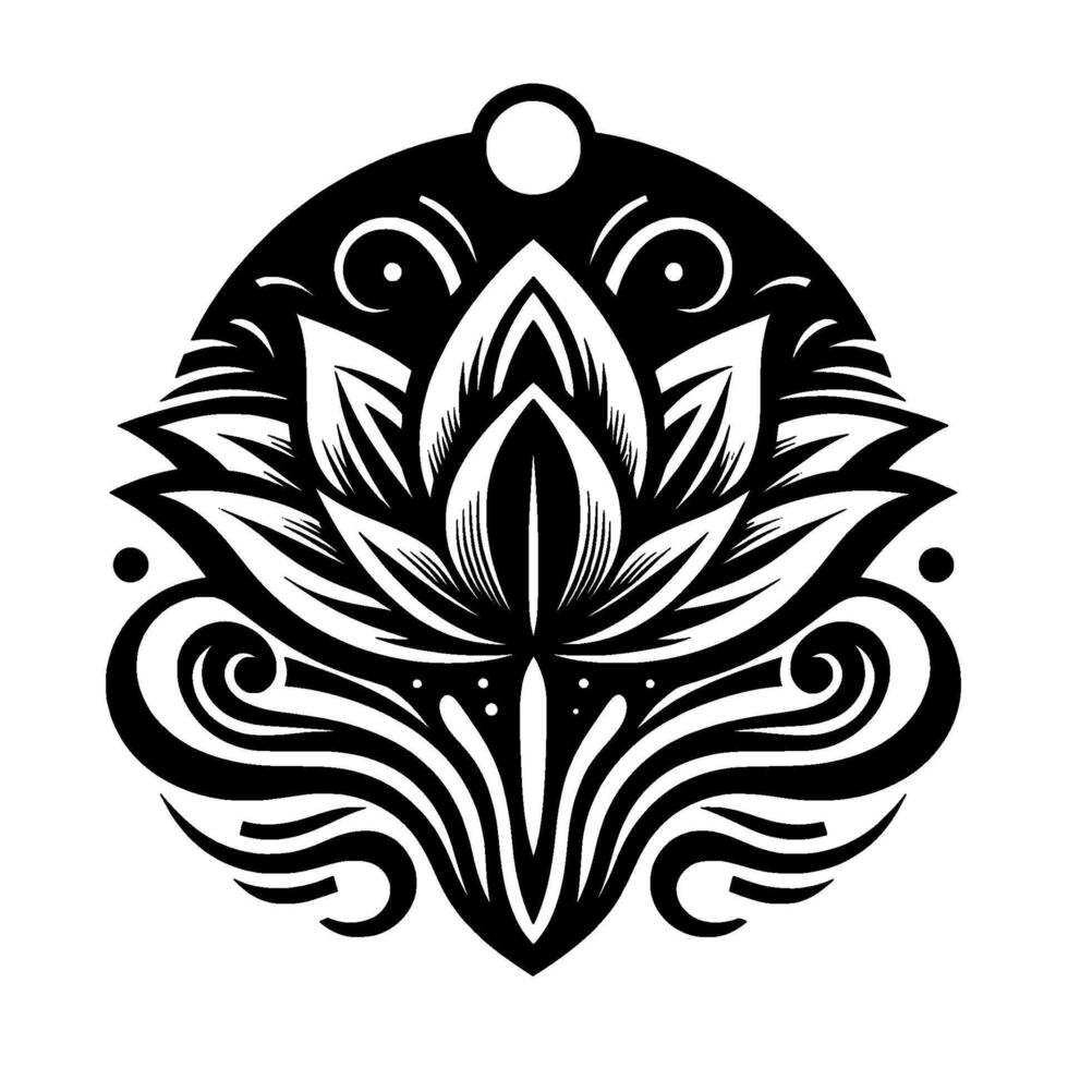 Intricate Black and White Lotus Mandala with Circular Framing, Symbolic and Ornamental, on a white background. vector