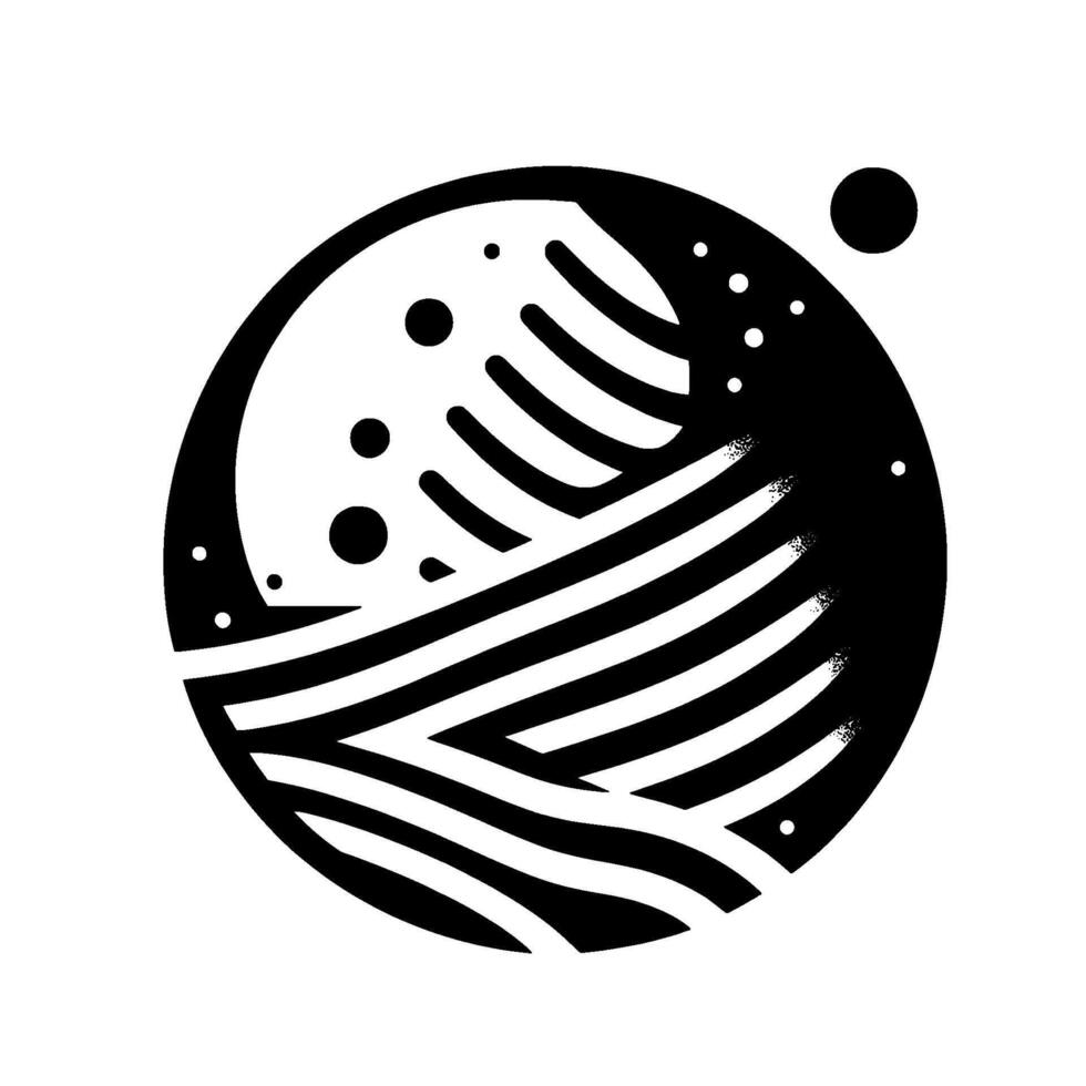 Abstract Black and White Circular with Wavy Lines, Curved Shapes, and Dotted Texture, Resembling a Celestial Body. vector