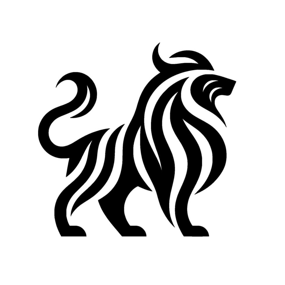 Striking Monochrome Lion A stylized black and white illustration of a regal lion, featuring bold, flowing lines and a dynamic, elegant posture. vector