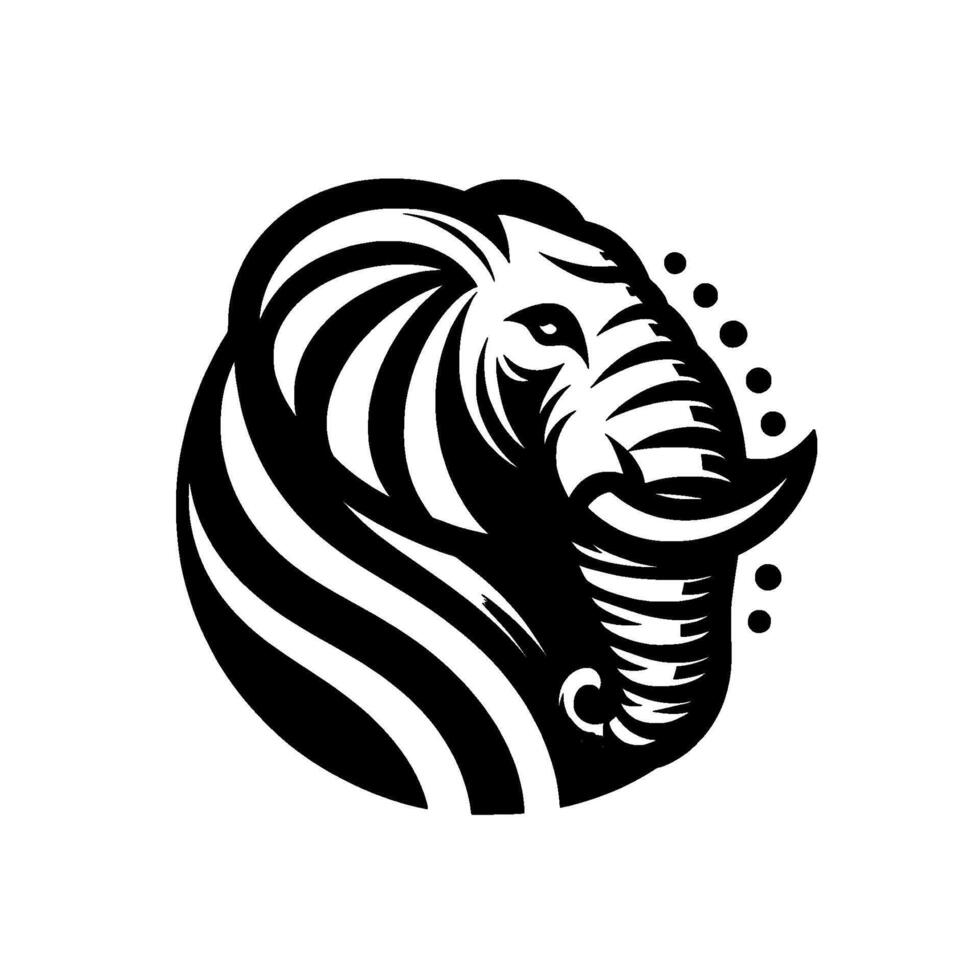Striking Black and White Elephant Head Emblem A Bold, Illustration with Striking Striped Details and a Focus on Powerful Imagery. vector