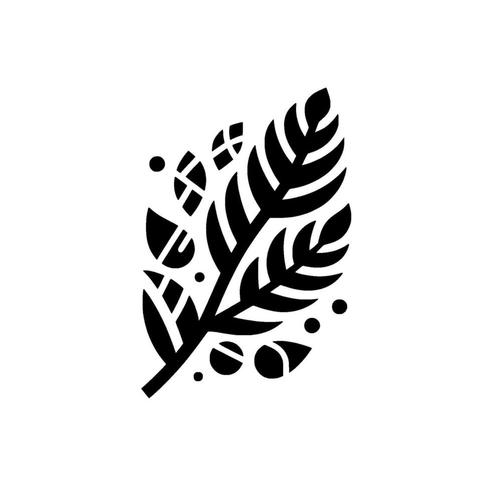 Stylized Black and White Botanical Illustration Featuring a Central Leaf Structure, Geometric Forms, and a Clean, Minimalist Composition on White. vector