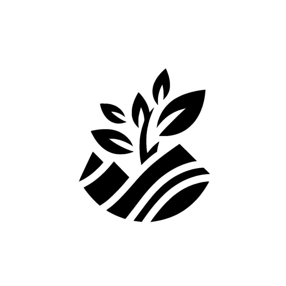 Minimalist black and white of a young plant sprouting from stylized farm soil, conveying growth and natures simplicity. vector