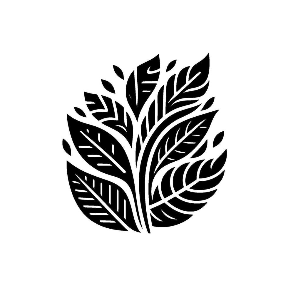Elegant Black and White Leaf Cluster , Minimalist Botanical Illustration, Isolated on White, Symbolic of Growth and Natures Beauty. vector