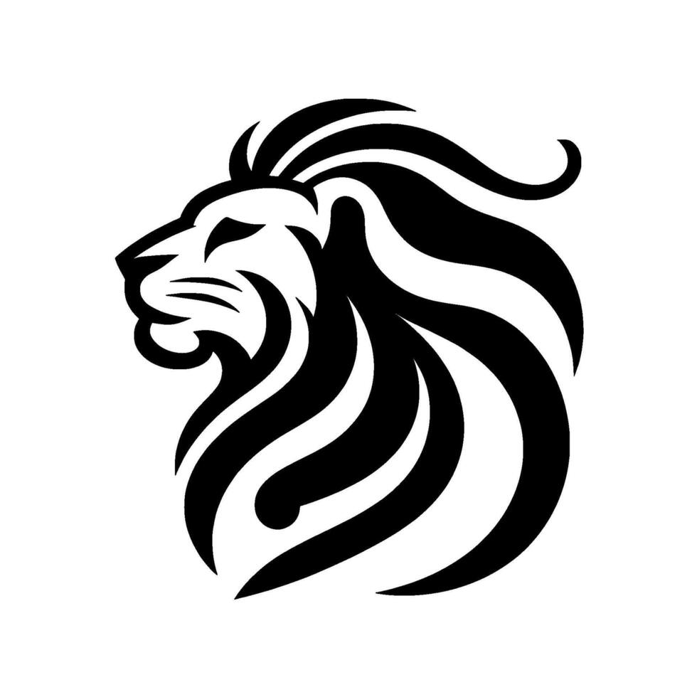 A striking black and white lion head , showcasing minimalist with bold striped mane and whiskers, set against a clean white background. vector