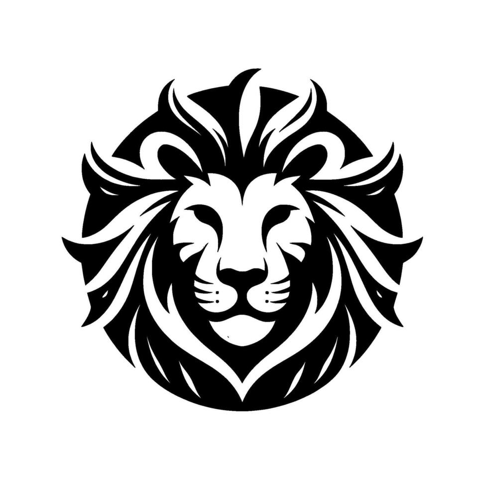Regal Lions Head Bold Black and White , Circular Frame, Majestic Mane, Simplistic Yet Powerful Portrait. vector