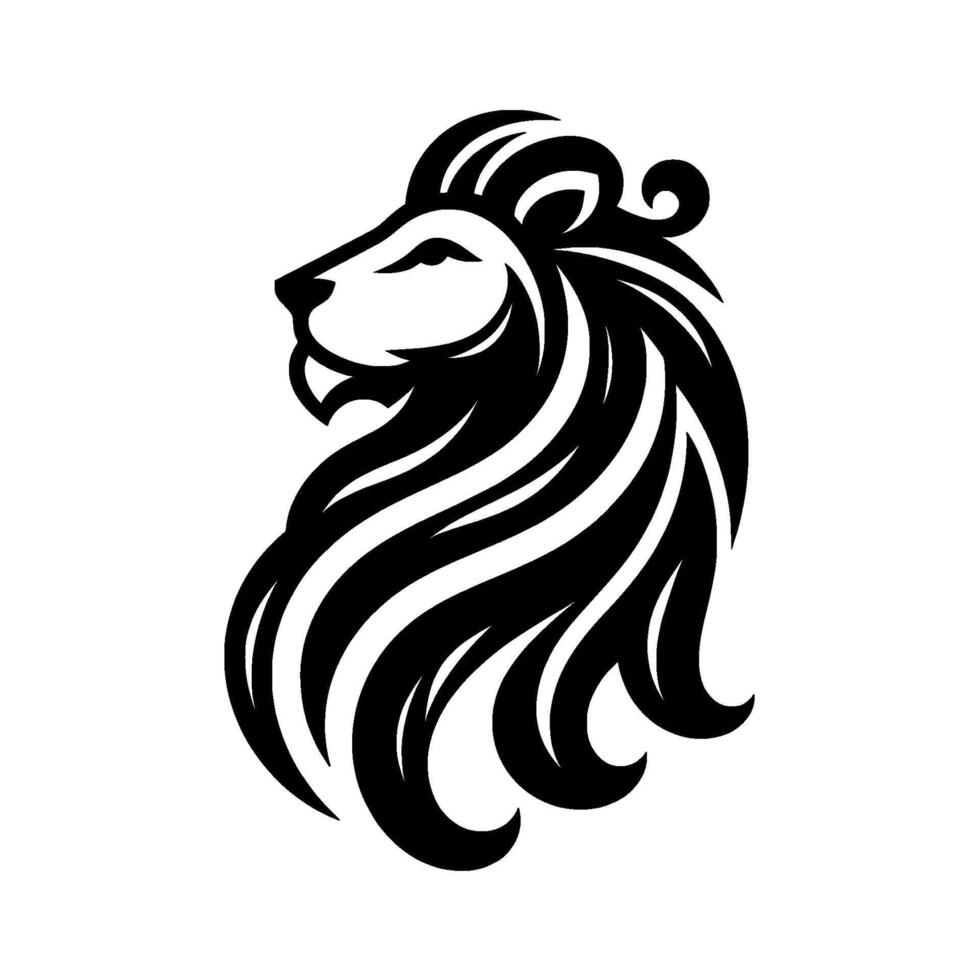 Bold Black and White Lion Head Silhouette Regal Profile Depicting Majesty and Power on a Clean White Canvas. vector
