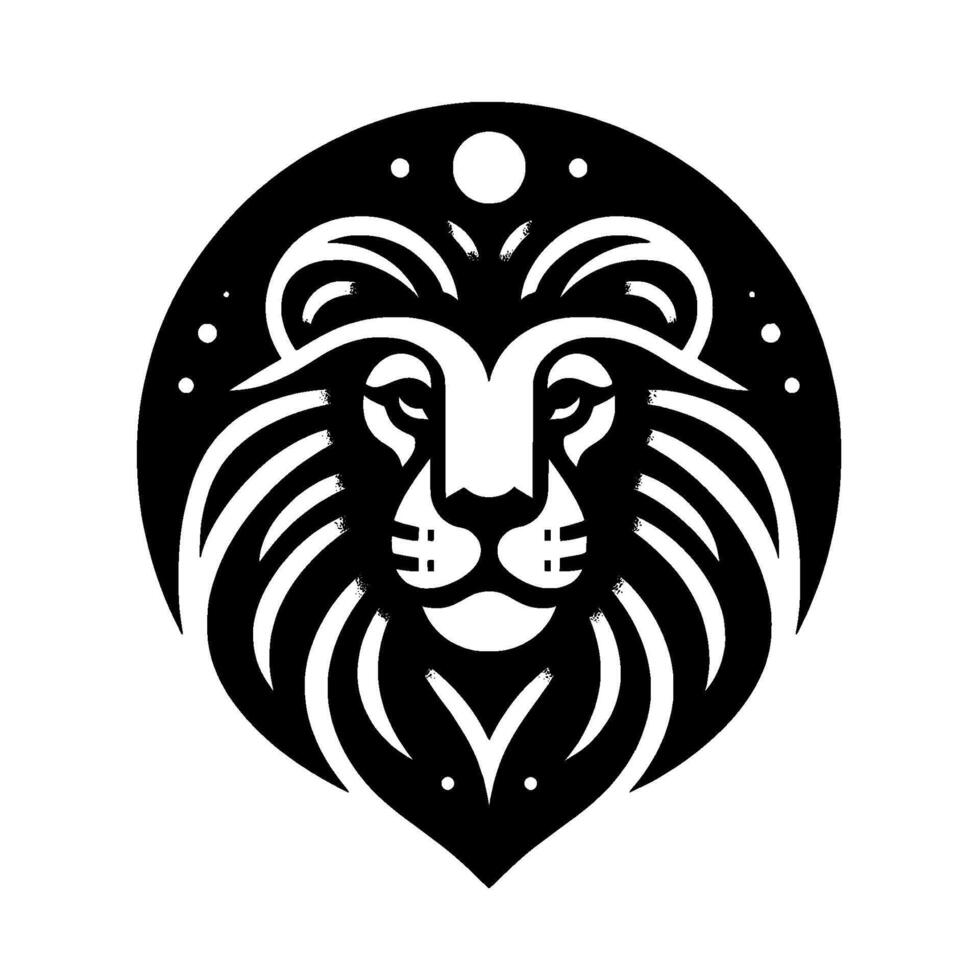 Striking Black and White Lion Head, Celestial Sphere, Minimalist Emblem of Power and Grace, Geometric . vector