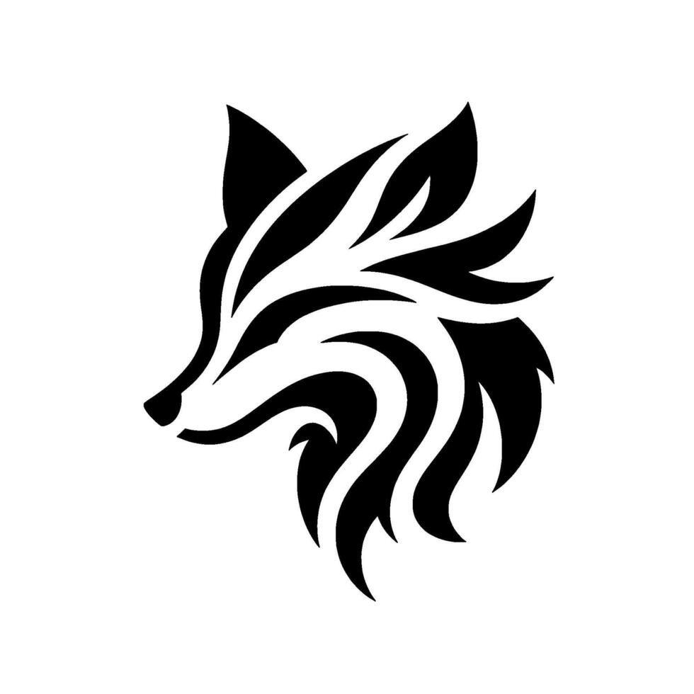 Stylized Black and White Fox Head Silhouette Elegant, Modern on White, Showcasing Artistic Flow. vector