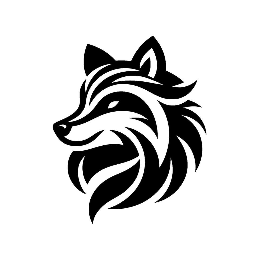 Sleek Black and White Wolf Head in Minimalist, Geometric Style with Flowing Lines, Isolated on White. vector