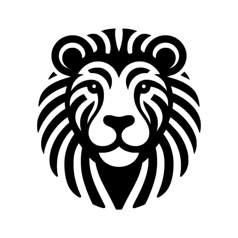 Striking Monochrome Lions Head Bold Black and White Featuring Geometric Lines, Mane, and Majestic Expression. vector