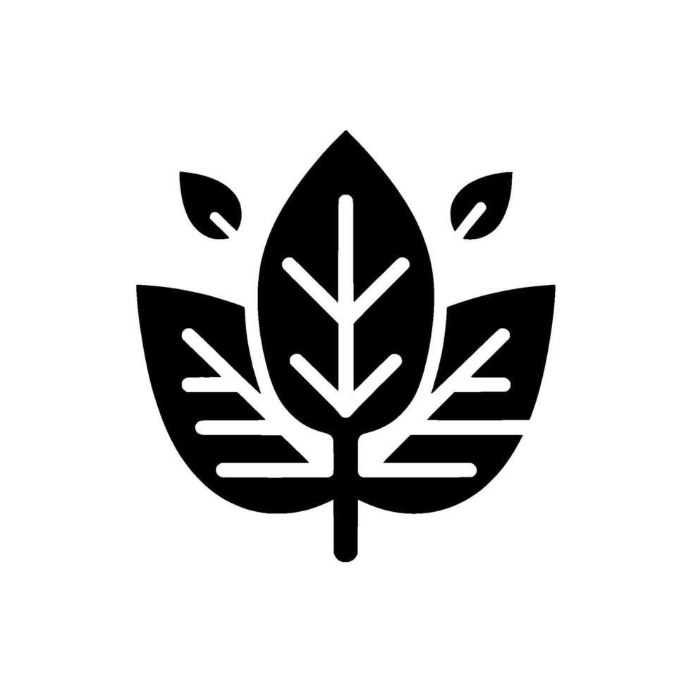illustration of a stylized black leaf emblem, arranged centrally with smaller accent leaves, on a white background, minimal . vector