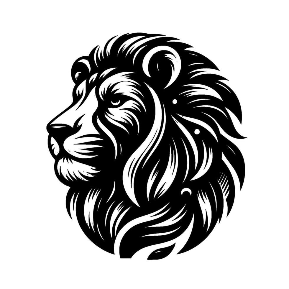 Majestic Lion Head Silhouette A Powerful Black and White Depicting Strength and Pride on a Clean White Background. vector