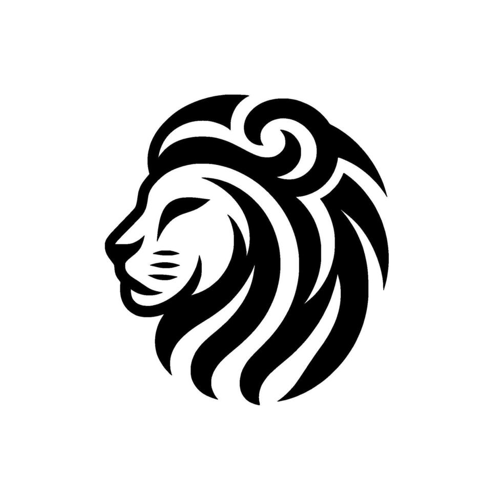 Stylized Lion Head Profile A Bold, Black and White Illustration with TribalInspired Mane and Serene Expression. vector