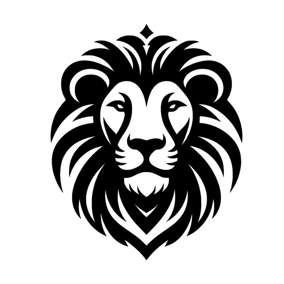 Powerful Black and White Lion Head , Featuring Striking Details, Mane Flow, and Regal Posture, Ideal for Branding and Symbolism. vector