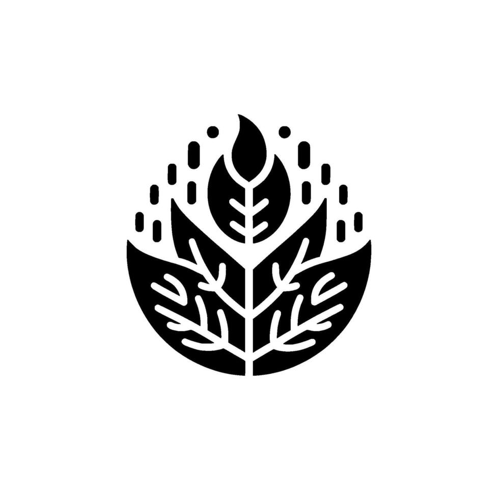 Stylized Black and White Botanical Illustration A Detailed Leafy with Raindroplike Elements on a Plain White Background. vector