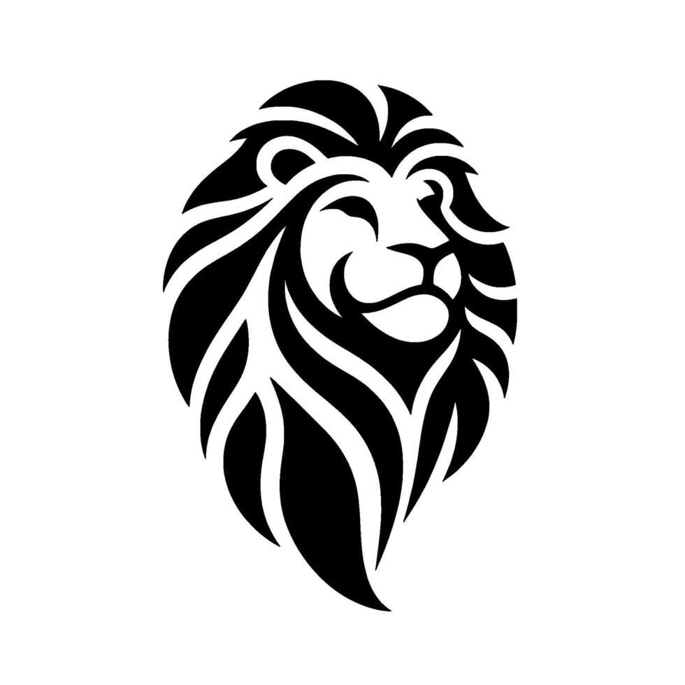 A minimalist and stylized black and white lion head silhouette, showcasing intricate details and a powerful, regal presence. vector