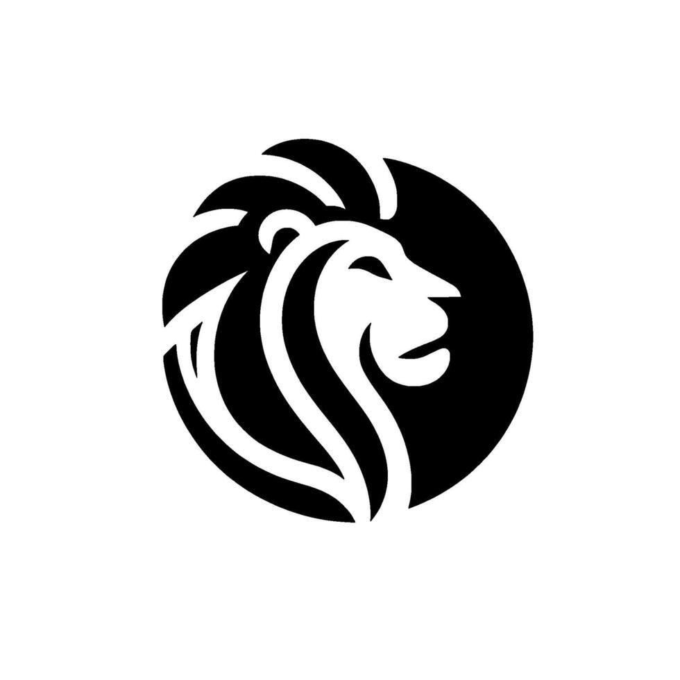 A stylized, black and white lion head profile enclosed within a circle, conveying strength and authority through bold lines and negative space, ideal for a . vector