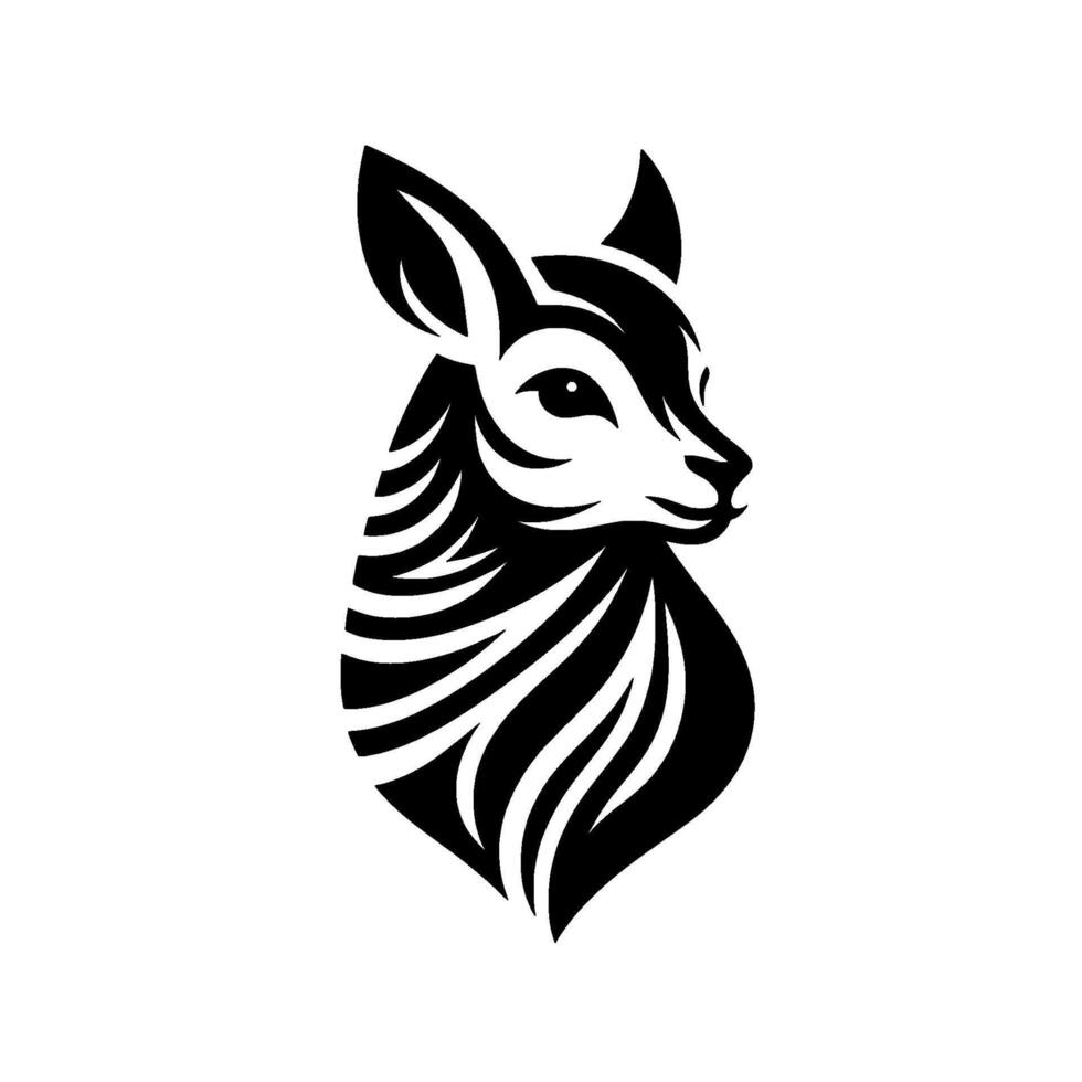 Elegant Black and White Illustration A stylized deer portrait with curved lines and a serene expression, evoking a sense of grace and simplicity. vector