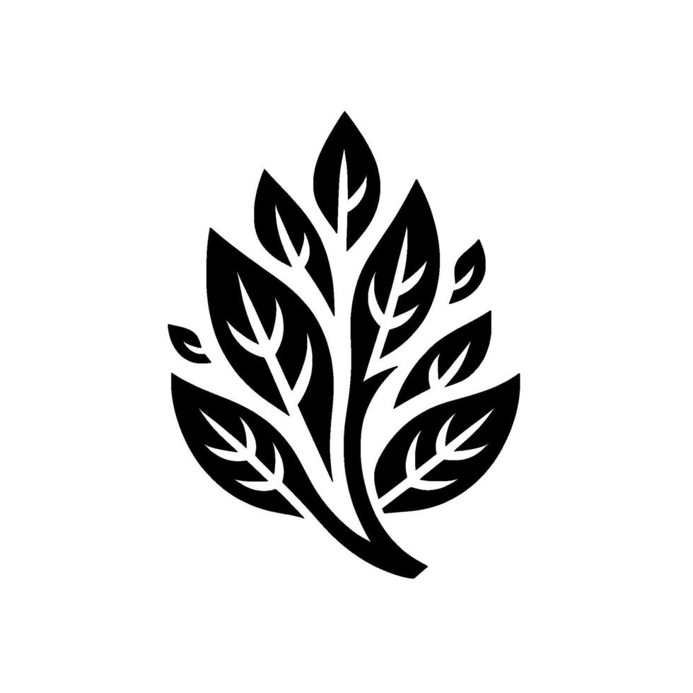 Minimalist Black and White Leafy Sprig Illustration on a Solid White Background, Emphasizing Natures Simplicity and Elegance. vector