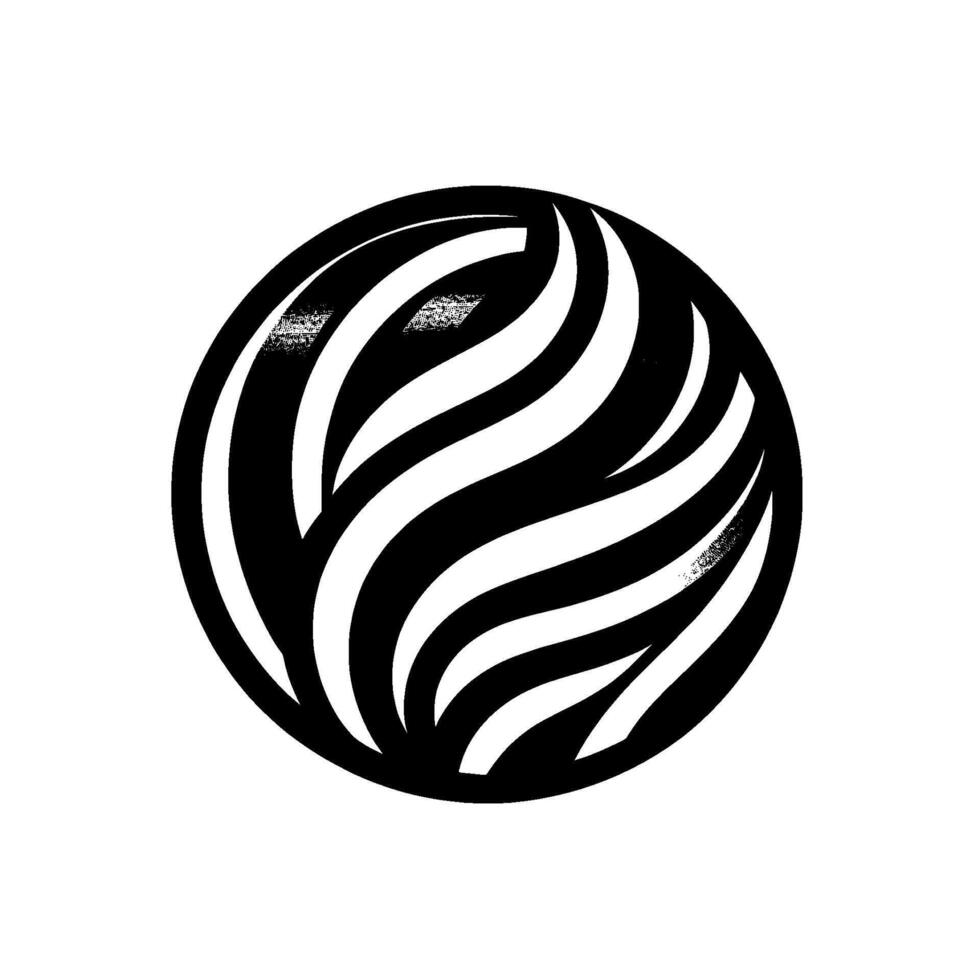 A , abstract rendering of a sphere composed of curved, alternating black and white stripes, creating a sense of depth and motion against a clean white background. vector