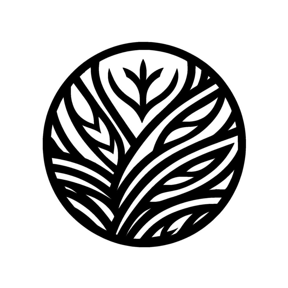 Monochromatic Geometric A stylized black and white plant within a circular frame, minimalist and elegant. vector