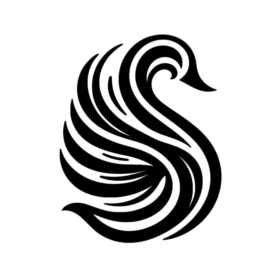 Abstract black swan composed of flowing, curved lines with a stark contrast against a white background, creating a modern and elegant concept. vector