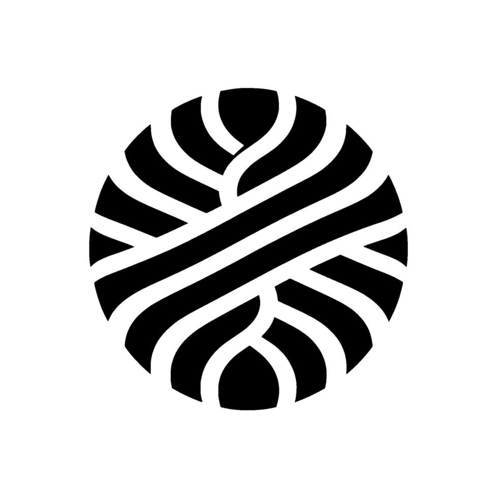 Abstract black and white circular featuring interwoven ribbonlike elements, creating a visually dynamic and balanced composition on a white background. vector