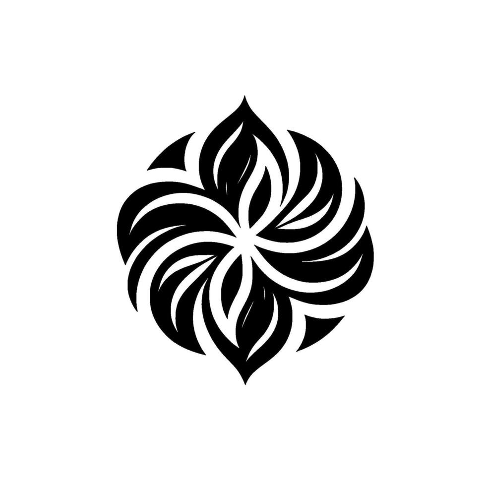 Black and White Floral A symmetrical pattern of stylized leaves and petals radiating from a central point, forming a cohesive, organic shape. vector