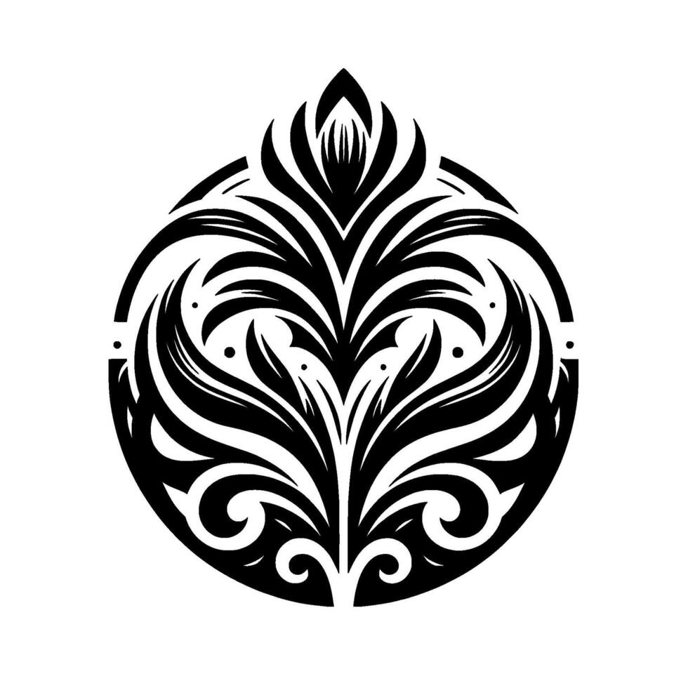 Intricate Black and White Floral Mandala Enclosed in a Circular Frame, Showcasing Detailed Foliage and Swirls on a Clean White Background. vector