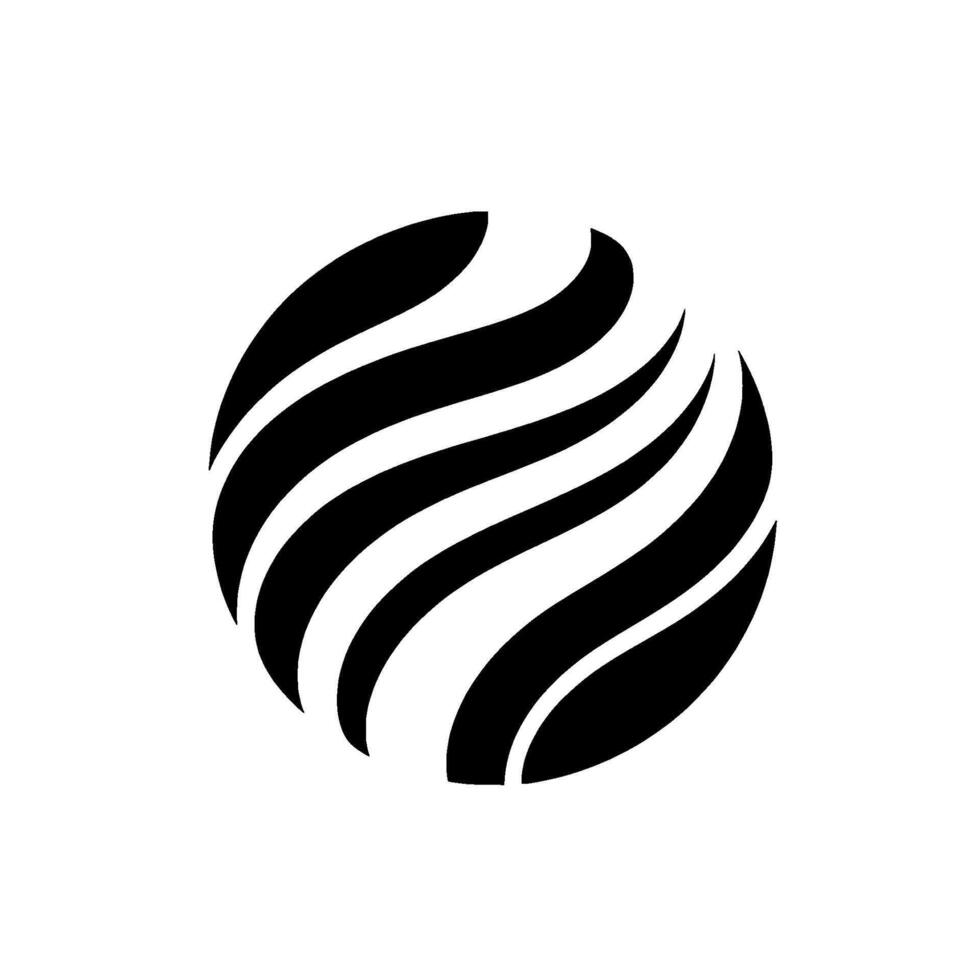 Bold Black and White Spherical Form Composed of Flowing Curved Ribbons in Minimalist Style on a White Background. vector