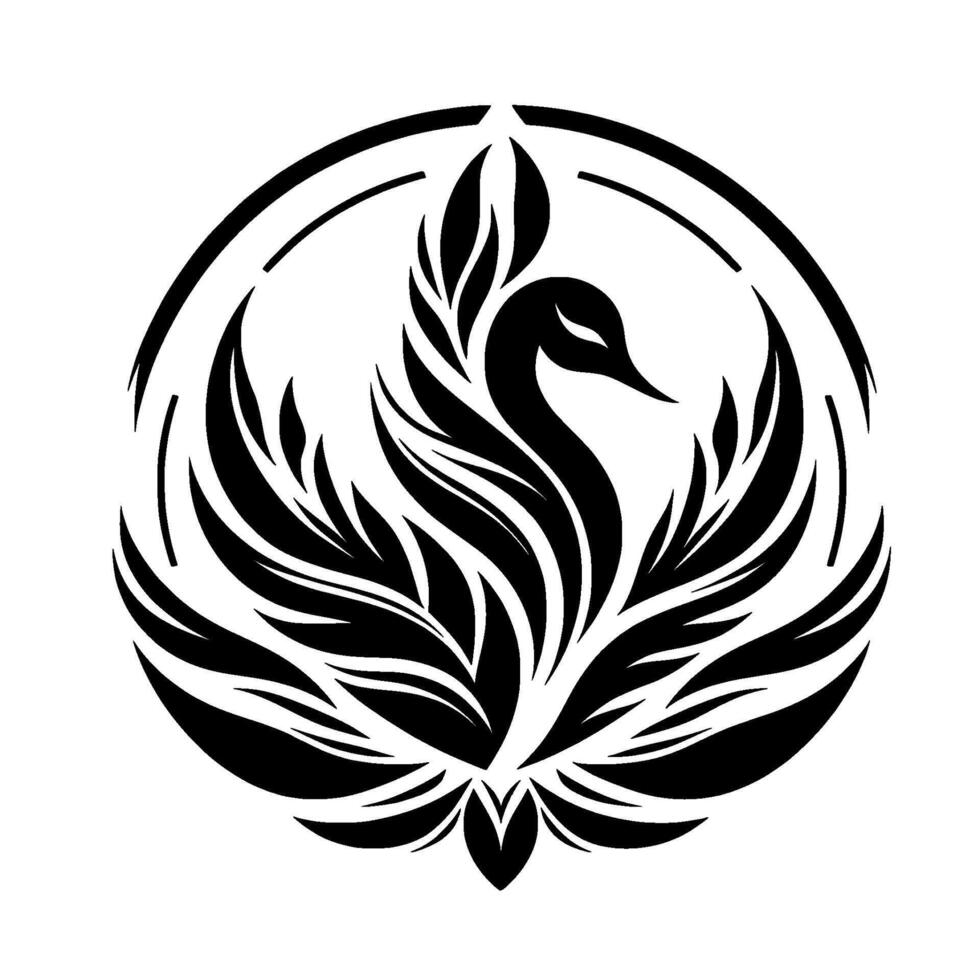Elegant Black Swan Emblem with Feathered Wings and Circle Frame, Minimalist, in Symbolic Art Style vector