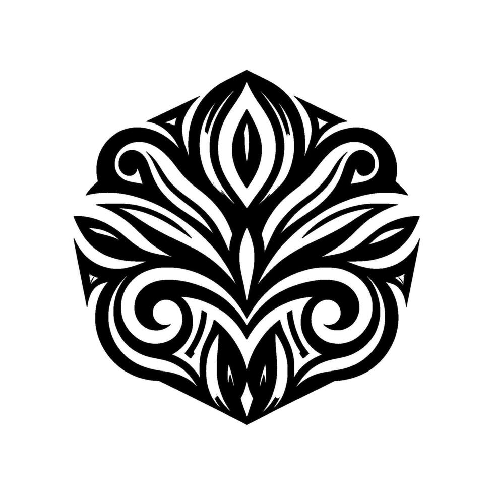 Intricate black and white symmetrical floralinspired geometric with flowing lines, patterns, and organic shapes on a white background. vector
