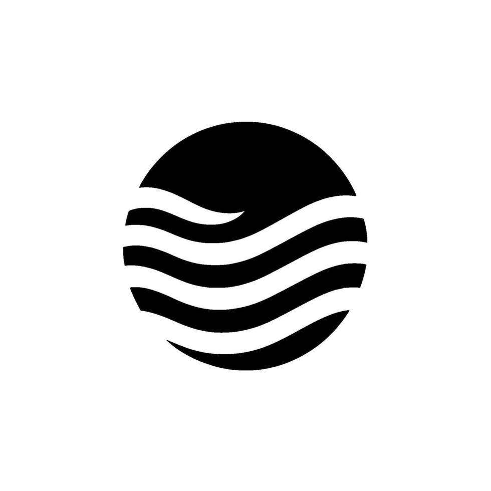 Minimalist circular featuring black and white flowing wave pattern, abstract representation of water or fluidity. vector